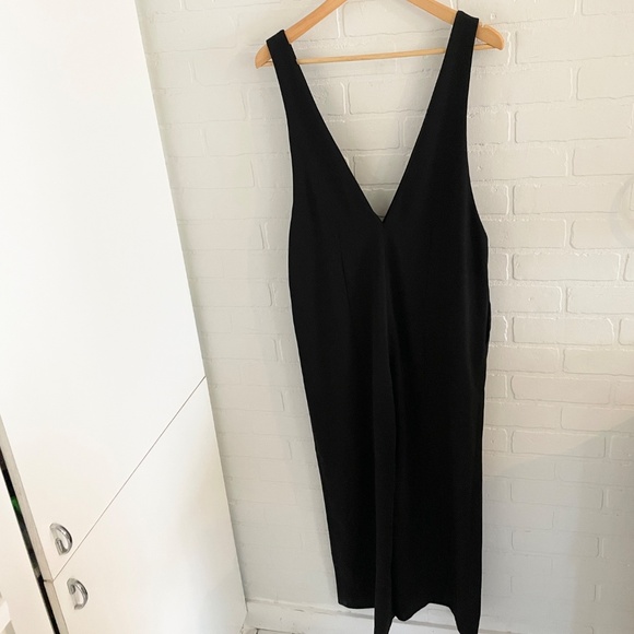 Oak + Fort Women's Jumpsuit Black Deep plunge V neck Pockets Wide leg S - Picture 2 of 12